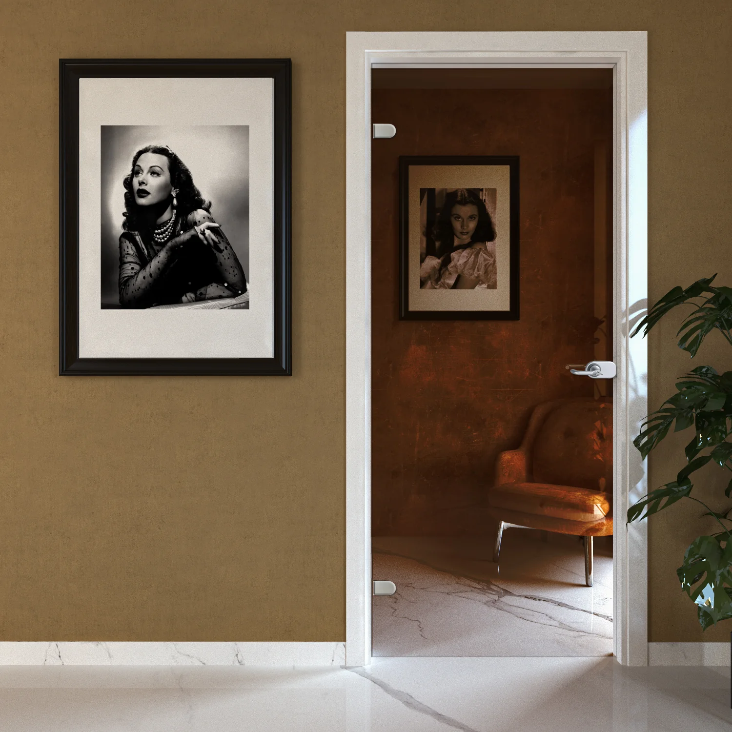 Porta Battente in Vetro Bronzo con Telaio