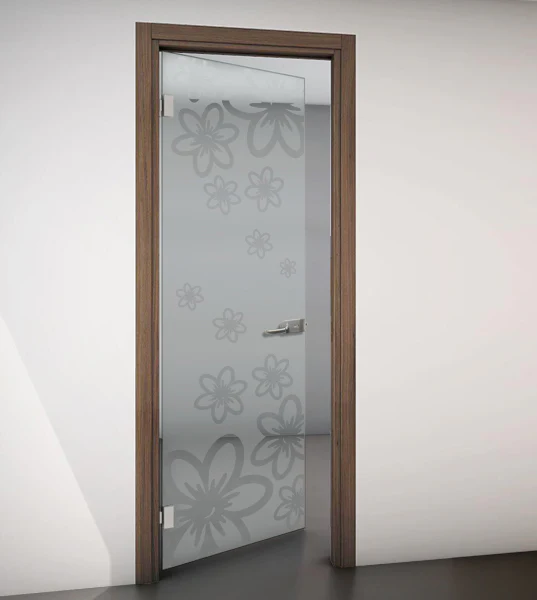 Porta Battente con Telaio in Legno e Vetro Sabbiato con Disegno Trasparente - Image 11