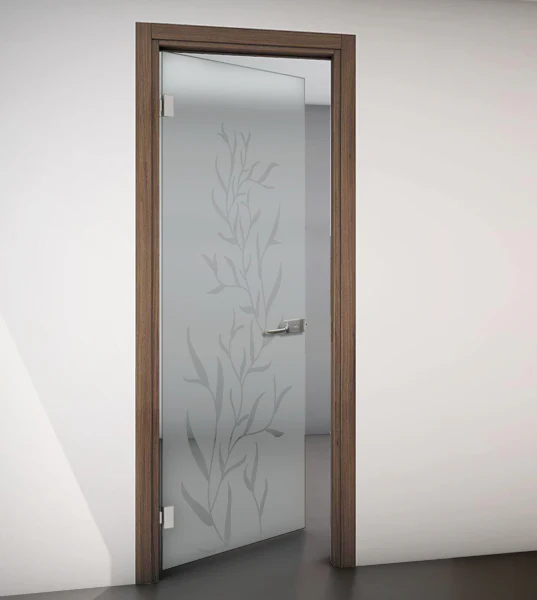 Porta Battente con Telaio in Legno e Vetro Sabbiato con Disegno Trasparente - Image 13