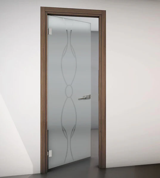 Porta Battente con Telaio in Legno e Vetro Sabbiato con Disegno Trasparente - Image 15