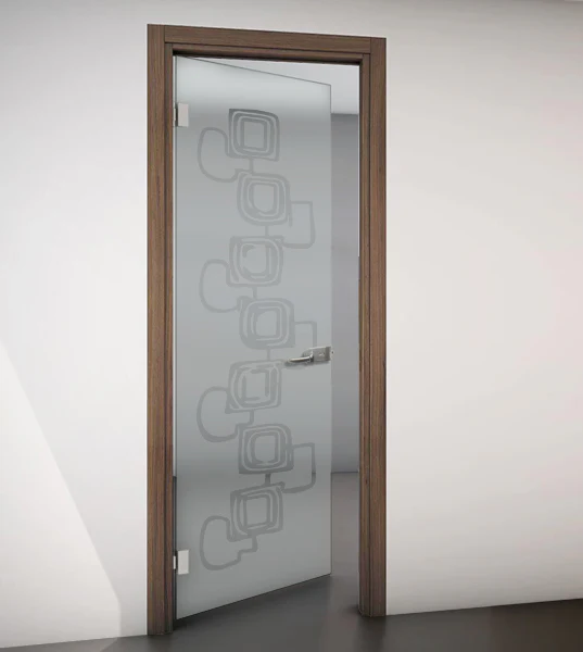 Porta Battente con Telaio in Legno e Vetro Sabbiato con Disegno Trasparente - Image 17