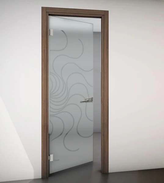 Porta Battente con Telaio in Legno e Vetro Sabbiato con Disegno Trasparente - Image 18