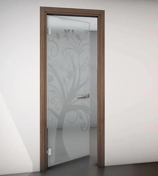 Porta Battente con Telaio in Legno e Vetro Sabbiato con Disegno Trasparente - Image 23