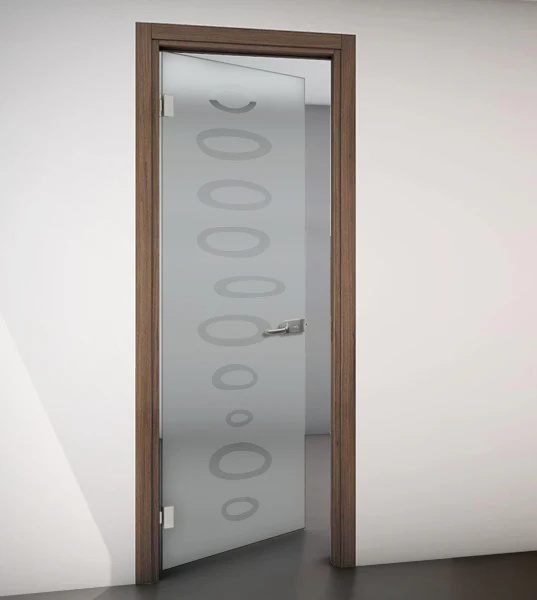 Porta Battente con Telaio in Legno e Vetro Sabbiato con Disegno Trasparente - Image 25