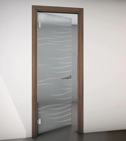 Porta Battente con Telaio in Legno e Vetro Satinato con Disegno Sabbiato - Image 12
