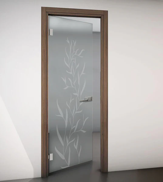 Porta Battente con Telaio in Legno e Vetro Satinato con Disegno Sabbiato - Image 13