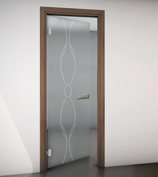 Porta Battente con Telaio in Legno e Vetro Satinato con Disegno Sabbiato - Image 15