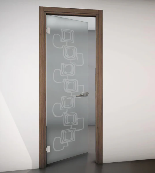 Porta Battente con Telaio in Legno e Vetro Satinato con Disegno Sabbiato - Image 17