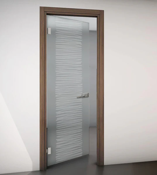 Porta Battente con Telaio in Legno e Vetro Satinato con Disegno Sabbiato - Image 19