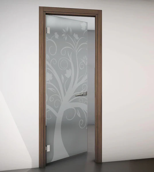 Porta Battente con Telaio in Legno e Vetro Satinato con Disegno Sabbiato - Image 23