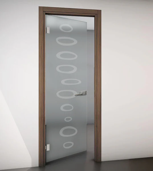 Porta Battente con Telaio in Legno e Vetro Satinato con Disegno Sabbiato - Image 25