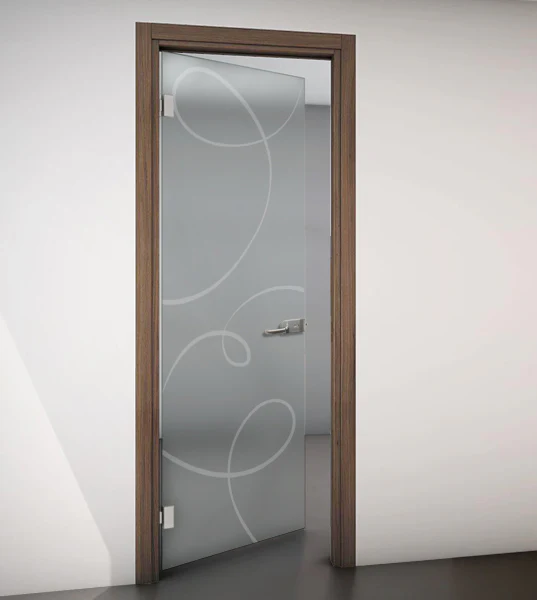 Porta Battente con Telaio in Legno e Vetro Satinato con Disegno Sabbiato - Image 4