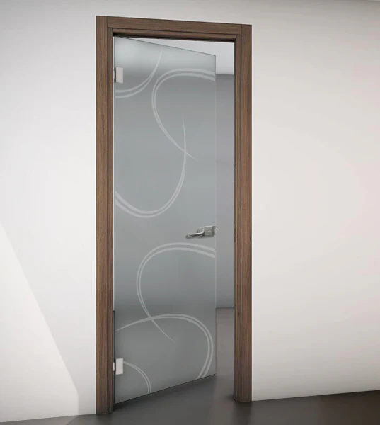 Porta Battente con Telaio in Legno e Vetro Satinato con Disegno Sabbiato - Image 5