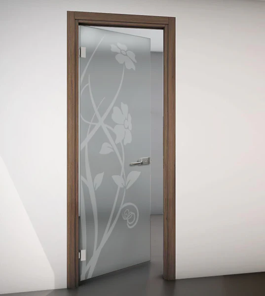 Porta Battente con Telaio in Legno e Vetro Satinato con Disegno Sabbiato - Image 7