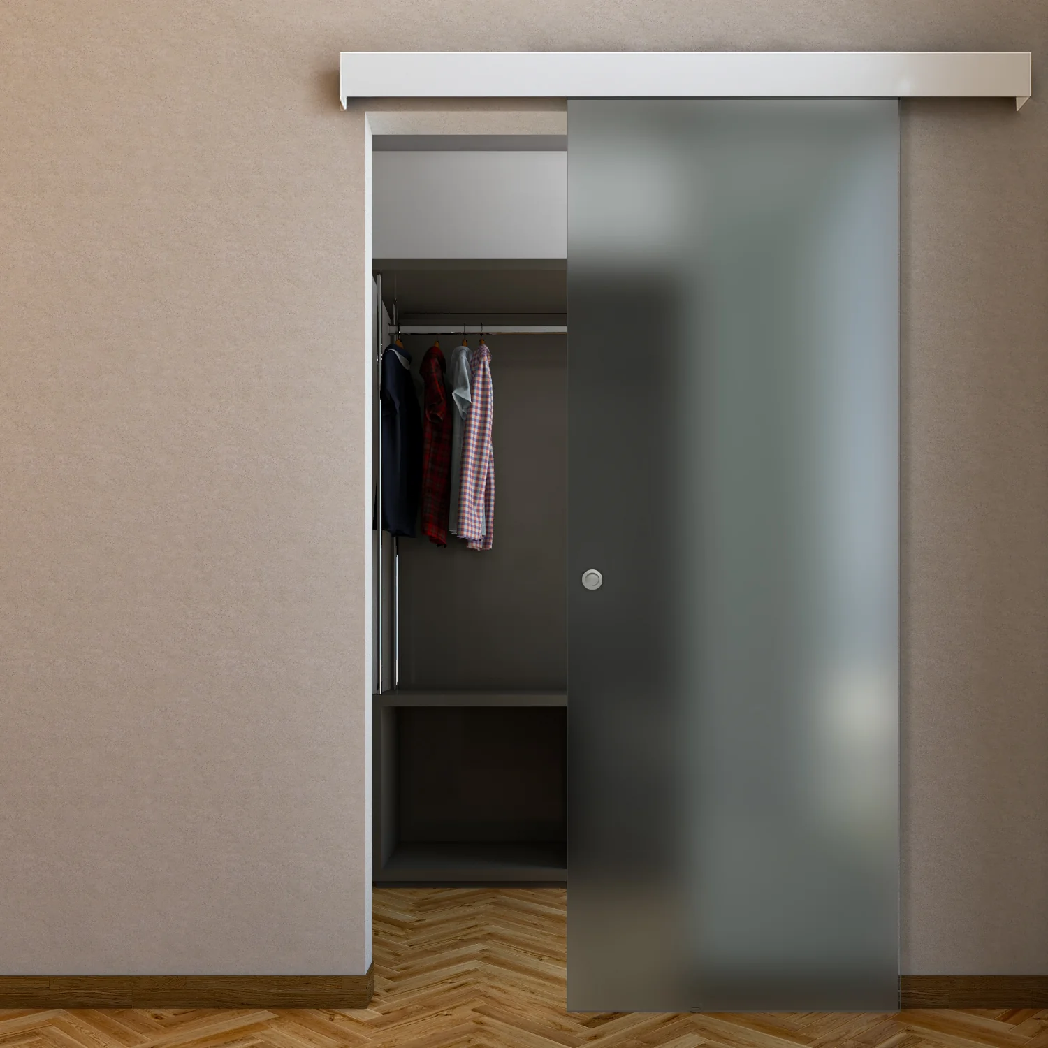 Porta Scorrevole in Vetro Satinato Esterno Muro con Binario Compact - Image 2