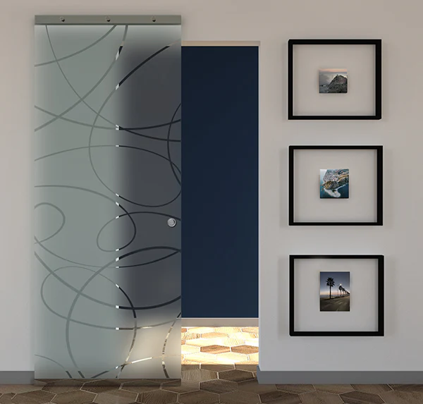 Porta Scorrevole in Vetro Sabbiato e Disegno Trasparente con Binario Magical Invisibile - Image 14