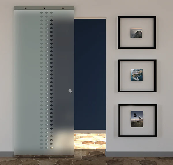 Porta Scorrevole in Vetro Sabbiato e Disegno Trasparente con Binario Magical Invisibile - Image 17