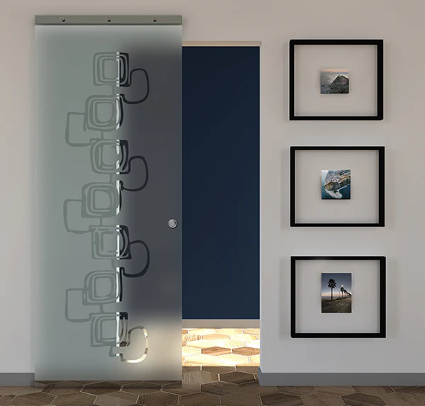 Porta Scorrevole in Vetro Sabbiato e Disegno Trasparente con Binario Magical Invisibile - Image 19