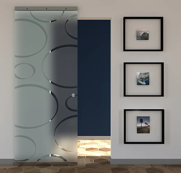 Porta Scorrevole in Vetro Sabbiato e Disegno Trasparente con Binario Magical Invisibile - Image 5