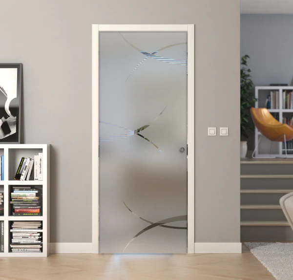 Porta Scorrevole a Scomparsa Vetro Sabbiato e Disegno Trasparente - Image 11