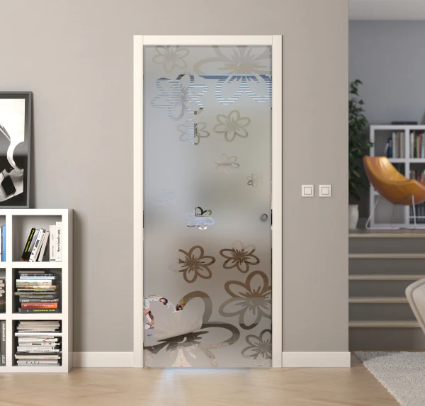 Porta Scorrevole a Scomparsa Vetro Sabbiato e Disegno Trasparente - Image 12