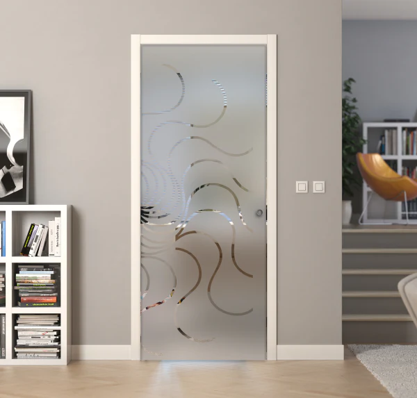 Porta Scorrevole a Scomparsa Vetro Sabbiato e Disegno Trasparente - Image 17