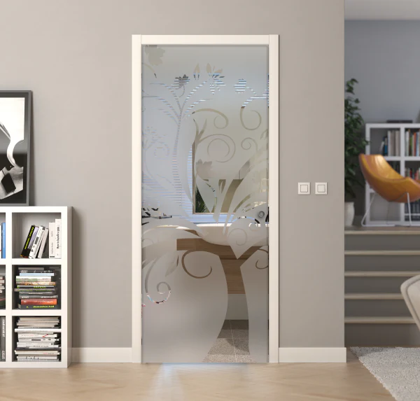 Porta Scorrevole a Scomparsa Vetro Sabbiato e Disegno Trasparente - Image 21