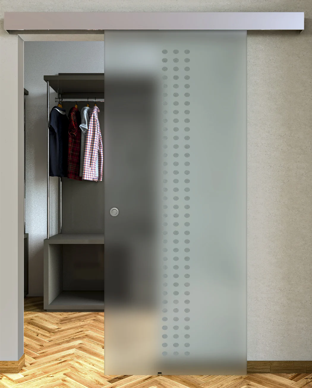 Porta Scorrevole Vetro Sabbiato e Disegno Trasparente con Binario Compact - Image 20