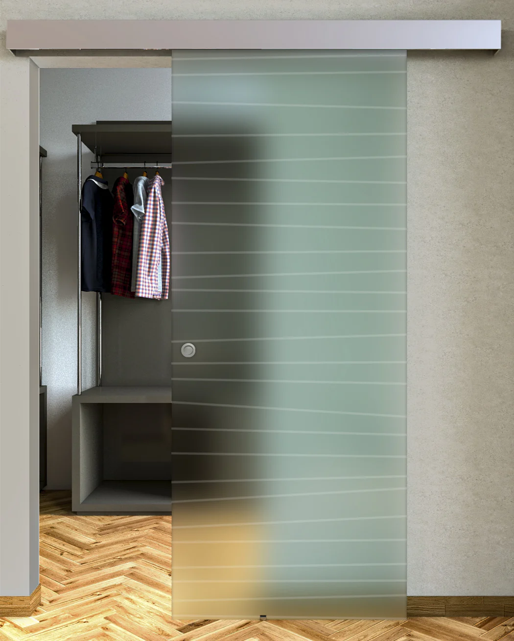 Porta Scorrevole Vetro Satinato e Disegno Sabbiato con Binario Compact - Image 12