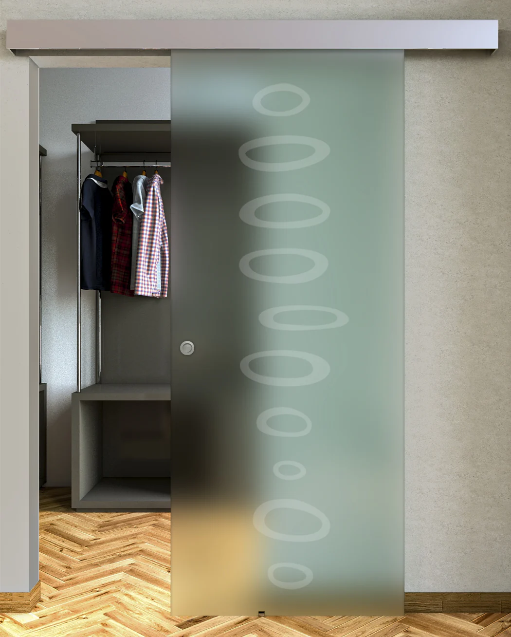 Porta Scorrevole Vetro Satinato e Disegno Sabbiato con Binario Compact - Image 21
